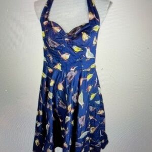 PRICE DROP! Miss Lulo Vintage Style Halter Dress - Whimsical Birds- Women's L